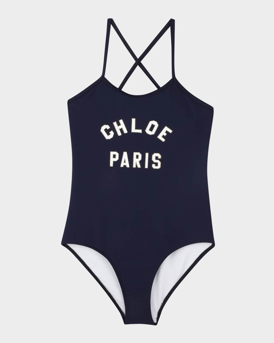 Girl's One Piece Logo-Print Swimsuit, Size 8-